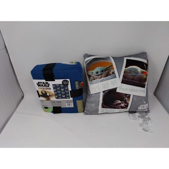 Star Wars the Mandalorian The Child Squishy Pillow and Blue Soft Cozy Blanket - Picture 1 of 5